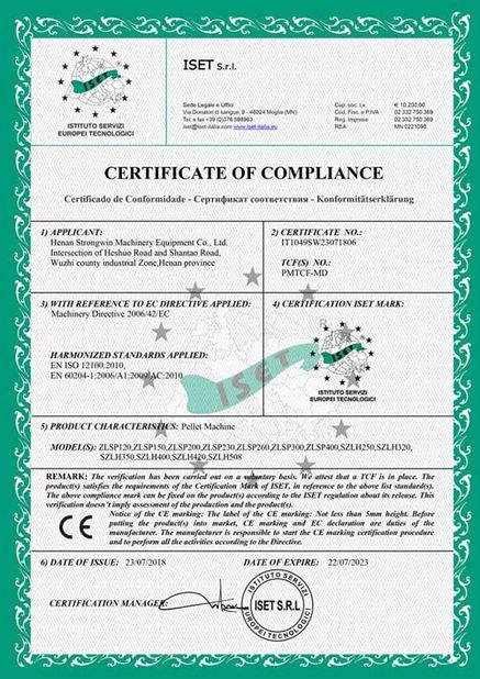 Chine Henan Strongwin Machinery Equipment Co., Ltd. Certifications