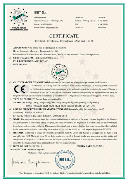 Chine Henan Strongwin Machinery Equipment Co., Ltd. Certifications
